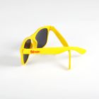 Yellow Bojangles Malibu sunglasses and red small Bojangles logo on left temple and criss crossed handles -Side View 