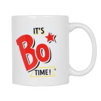 White Mug with Centered "It's Bo Time" logo with Handle on the Right - Front View
