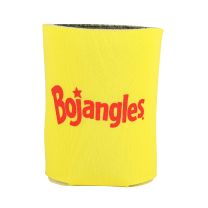 Yellow Bojangles Koozie with red centered Bojangles logo on one side - Front View 